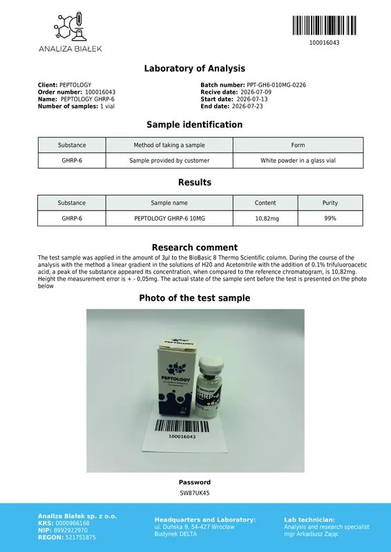 GHRP-6 10 mg – Mimetic de grelină (agonist GHS-R1a) – imagine 2