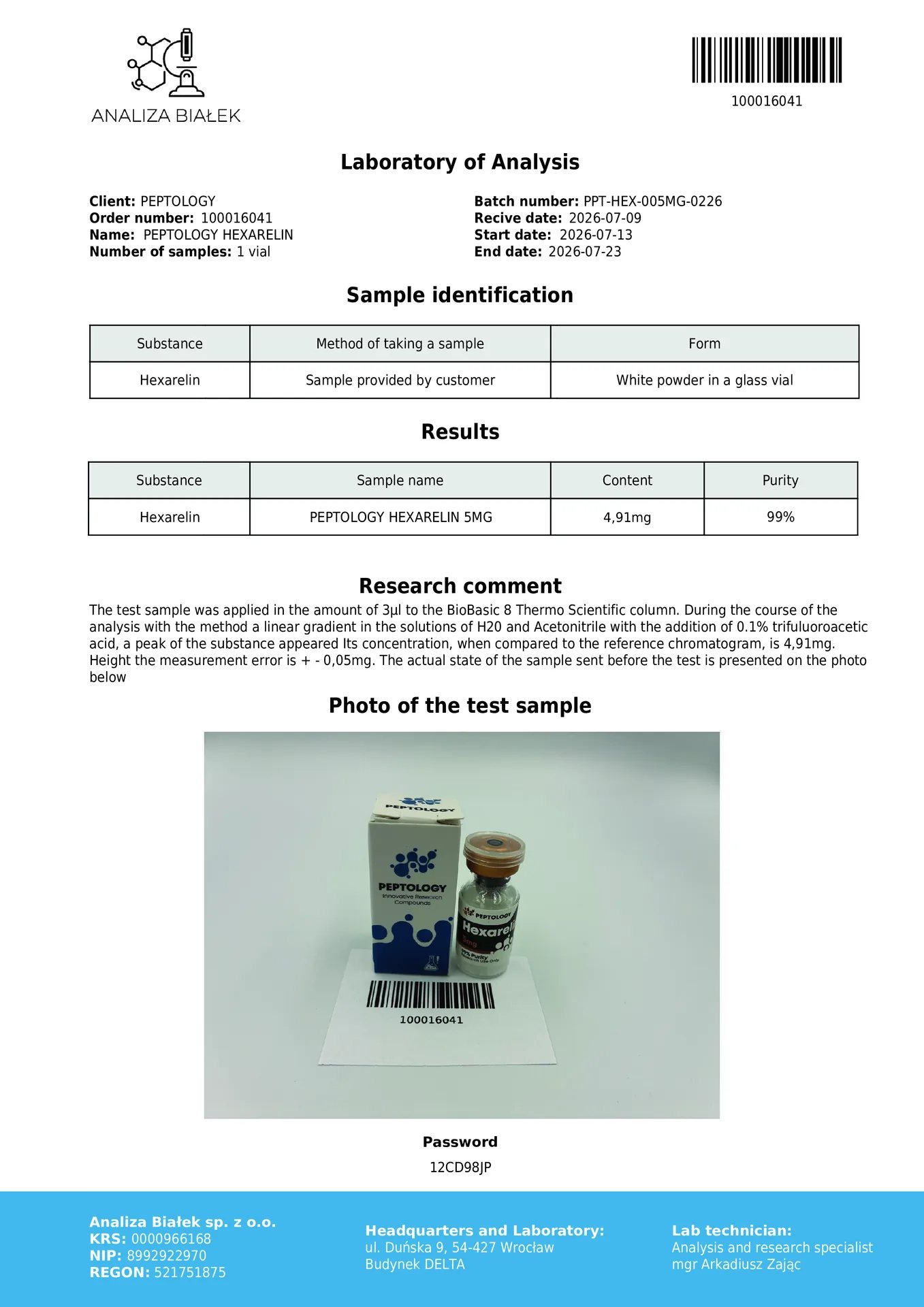 Hexarelin 5 mg – Secretagog de GH (agonist al receptorului grelinei) – imagine 2