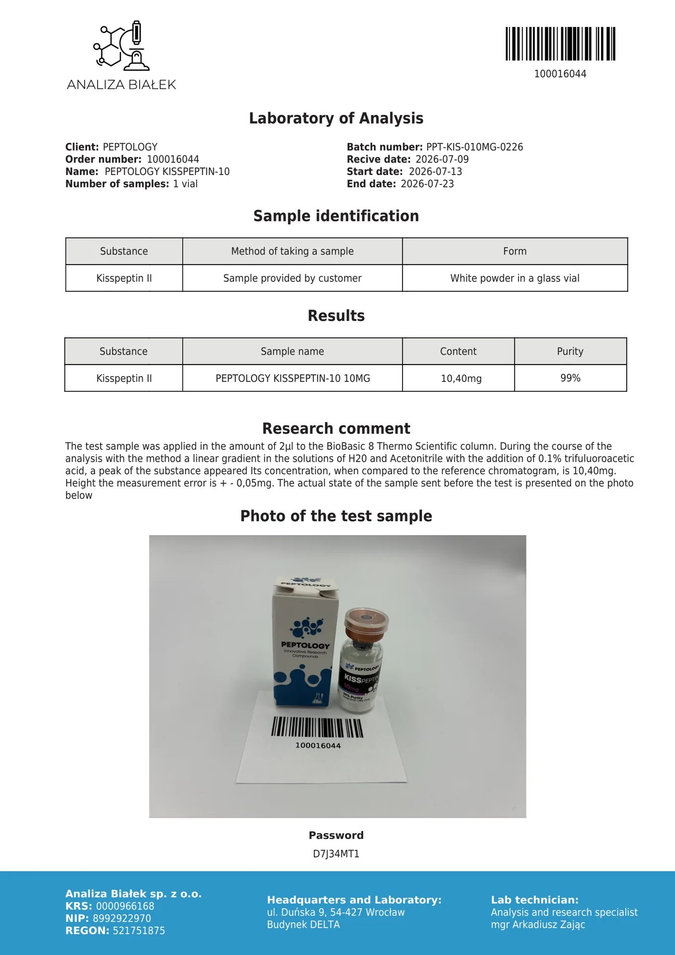 Kisspeptin-10 5 mg – Decapeptidă, agonist KISS1R (GPR54) – imagine 3