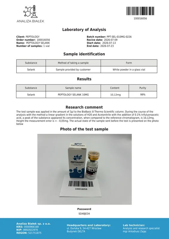Selank 5mg/10mg – Peptidă sintetică, analog al tuftsinei – imagine 3